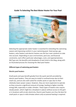 Guide To Selecting The Best Water Heater For Your Pool