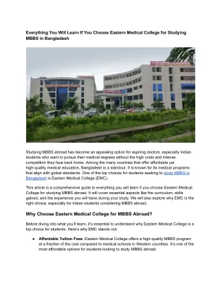 Everything You Will Learn If You Choose Eastern Medical College for Studying MBB