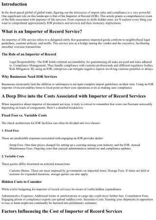 A Deep Dive into the Costs Associated with Importer of Record Services