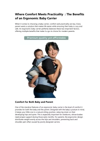 Experience Ultimate Comfort and Practicality with an Ergonomic Baby Carrier | Li