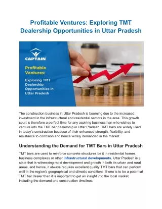 Profitable Ventures: Exploring TMT Dealership Opportunities in Uttar Pradesh