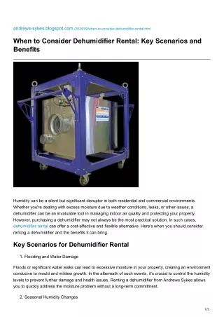 When to Consider Dehumidifier Rental Key Scenarios and Benefits