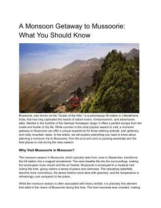Mussoorie tour packages from Delhi