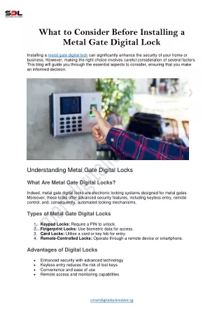 What to Consider Before Installing a Metal Gate Digital Lock