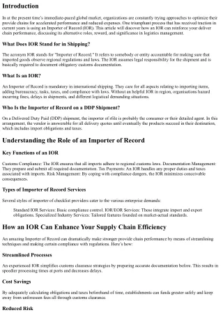 How an IOR Can Enhance Your Supply Chain Efficiency