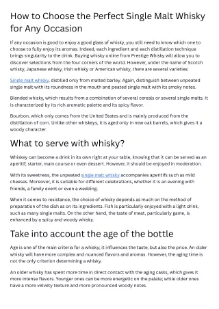 How to Choose the Perfect Single Malt Whisky for Any Occasion