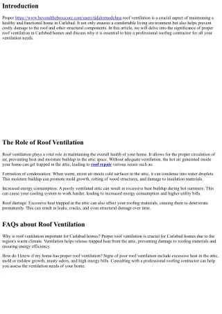 The Importance of Proper Roof Ventilation in Carlsbad Homes