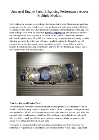 Universal Engine Parts: Enhancing Performance Across Multiple Models.