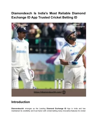 Diamondexch is India's Most Reliable Diamond Exchange ID App Trusted Cricket Bet
