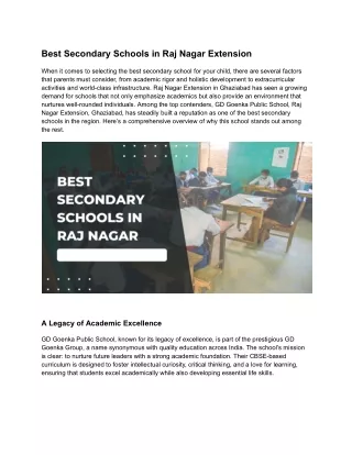 Best Secondary Schools in Raj Nagar Extension