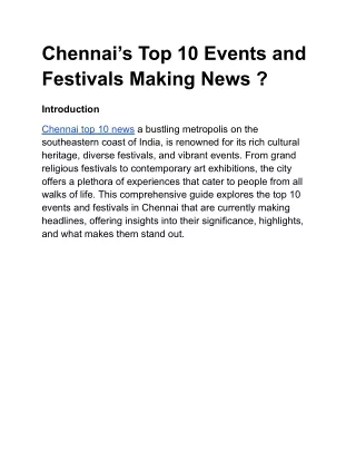 Chennai’s Top 10 Events and Festivals Making News ?