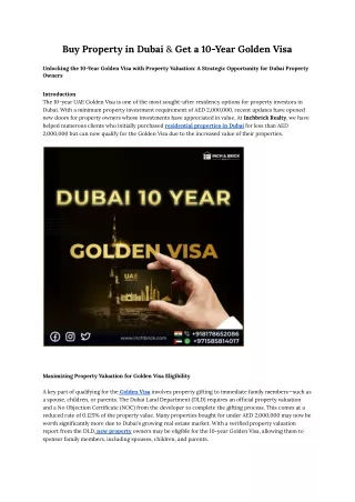 Buy Property In Dubai & Get 10-Year Golden Visa With Property Valuation - Inch & Brick Realty