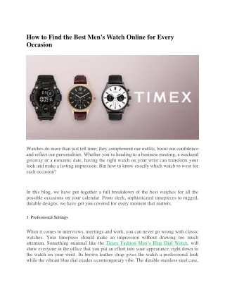 How to Find the Best Men's Watch Online for Every Occasion