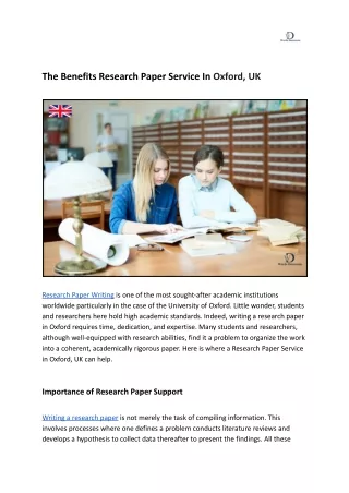 The Benefits Research Paper Service In Oxford, UK