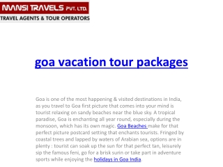 goa vacation tour packages
