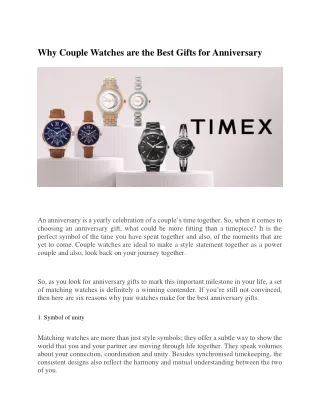 Why Couple Watches are the Best Gifts for Anniversary