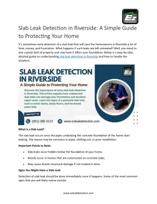 Slab Leak Detection in Riverside: Why Timely Action Is Critical