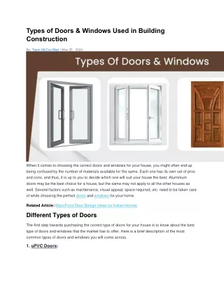 A Complete Guide to Types of Doors and Windows