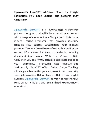 Zipaworld's EximGPT: AI-Driven Tools for Freight Estimation, HSN Code Lookup