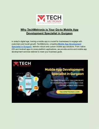 Mobile App Development Specialist in Gurgaon- Techmetronix