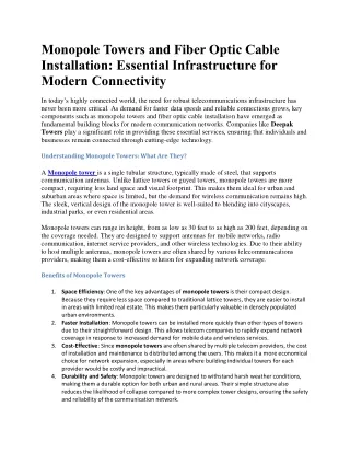 Monopole Towers and Fiber Optic Cable Installation