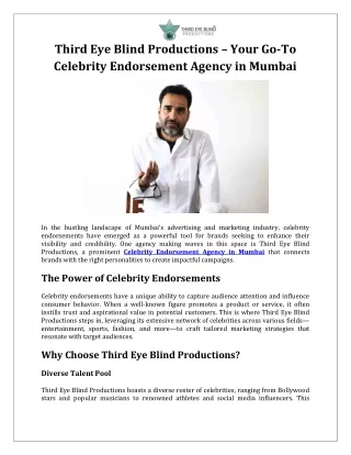 Third Eye Blind Productions Your GoTo Celebrity Endorsement Agency in Mumbai