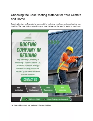 Choosing the Best Roofing Material for Your Climate and Home