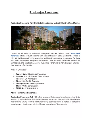 Buy 4 BHK Apartments in Rustomjee Panorama