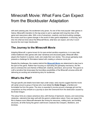 Minecraft Movie_ What Fans Can Expect from the Blockbuster Adaptation