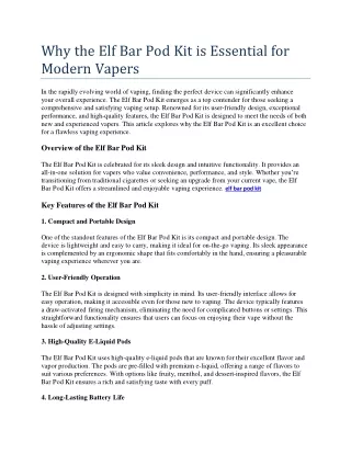 Why the Elf Bar Pod Kit is Essential for Modern Vapers