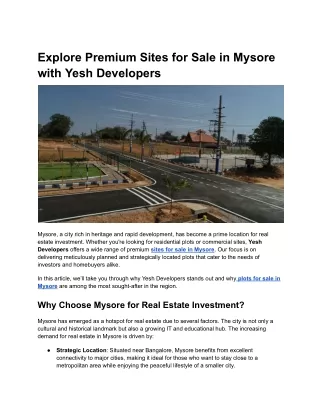 Explore Premium Sites for Sale in Mysore with Yesh Developers