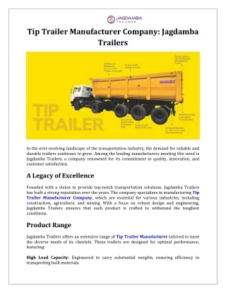 Tip Trailer Manufacturer Company Jagdamba Trailers