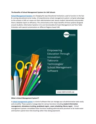Benefits of School Management Systems for Schools in UAE