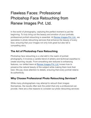 Flawless Faces: Professional Photoshop Face Retouching from Renew Images Pvt. Lt