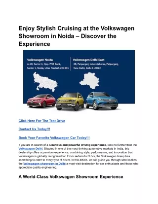 Enjoy Stylish Cruising at the Volkswagen Showroom in Noida – Discover the Experience