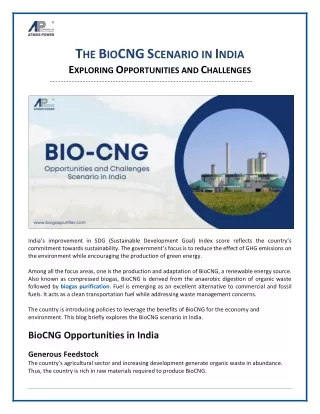 The BioCNG Scenario in India - Exploring Opportunities and Challenges