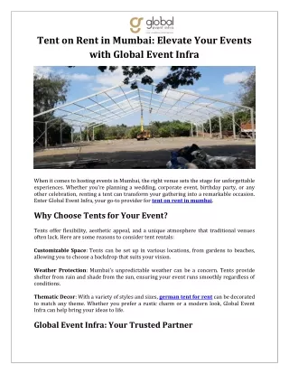 Tent on Rent in Mumbai Elevate Your Events with Global Event Infra