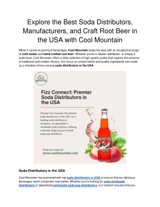 Explore the Best Soda Distributors, Manufacturers, and Craft Root Beer in the USA with Cool Mountain