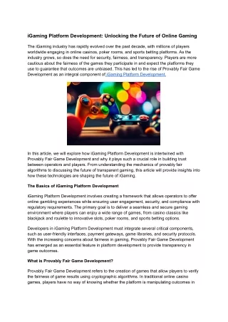 iGaming Platform Development: Unlocking the Future of Online Gaming