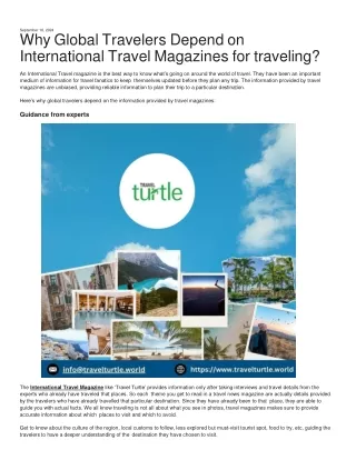 Why Global Travelers Depend on International Travel Magazines for traveling?