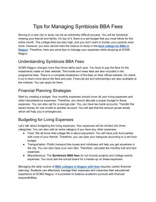 SCMS Nagpur- Tips for Managing Symbiosis BBA Fees