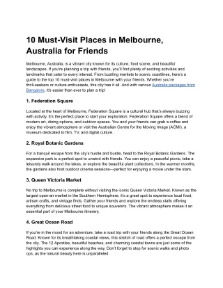 10 Must-Visit Places in Melbourne, Australia for Friends