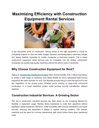 Maximizing Efficiency with Construction Equipment Rental Services