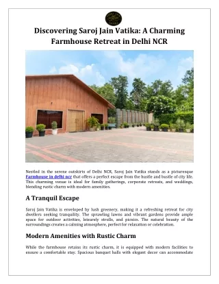 Discovering Saroj Jain Vatika A Charming Farmhouse Retreat in Delhi NCR