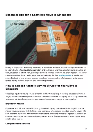 Essential Tips for a Seamless Move to Singapore