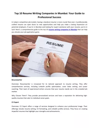 Top 10 Resume Writing Companies in Mumbai