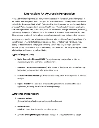 Depression An Ayurvedic Perspective