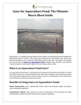 Liner for Aquaculture Pond The Ultimate Macro Sheet Guide