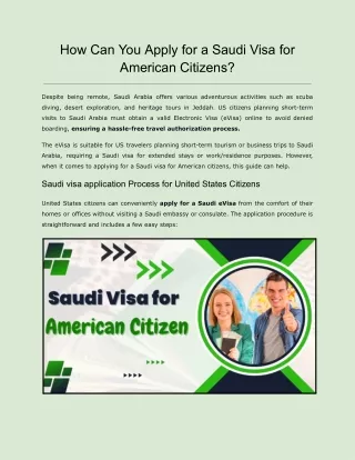 How Can You Apply for a Saudi Visa for American Citizens ?