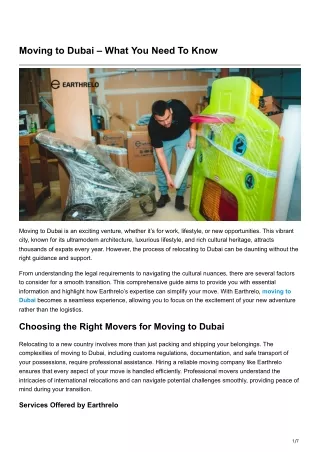 Moving to Dubai – What You Need To Know
